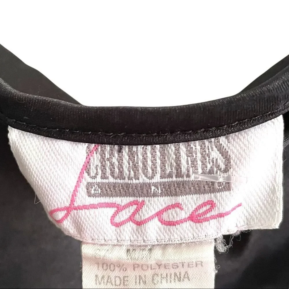 CRINOLINES AND LACE Vintage Nightie Chemise  Black With White Trim M
